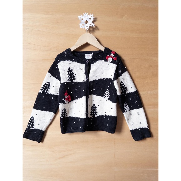 VTG Talbots Kids Christmas Black and White Cardigan - Picture 1 of 5